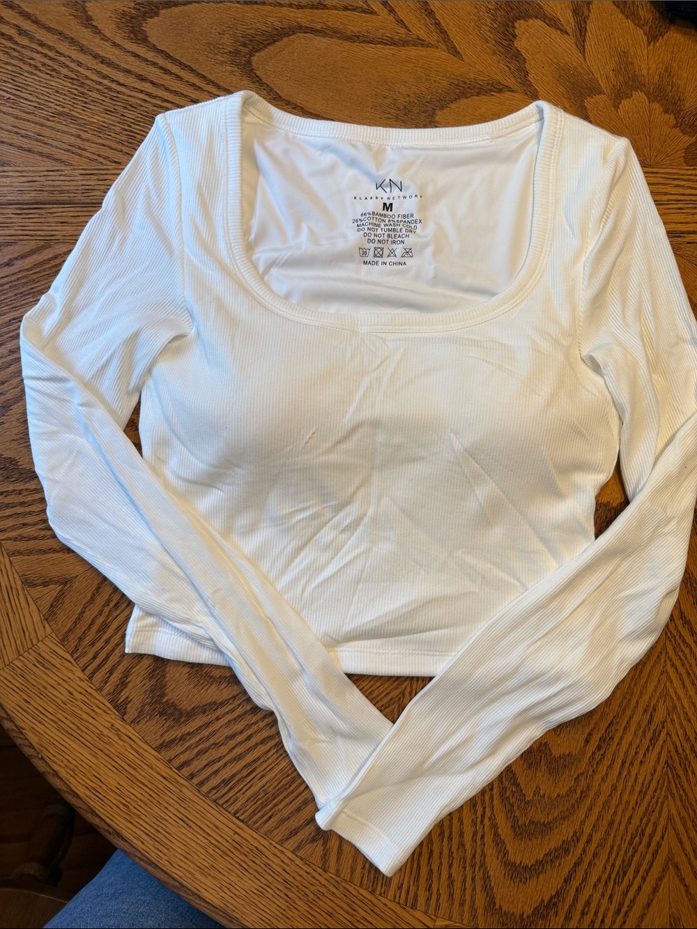 Klassy Network White Ribbed Long Sleeve Scoop Neck Top - Stretch Fit